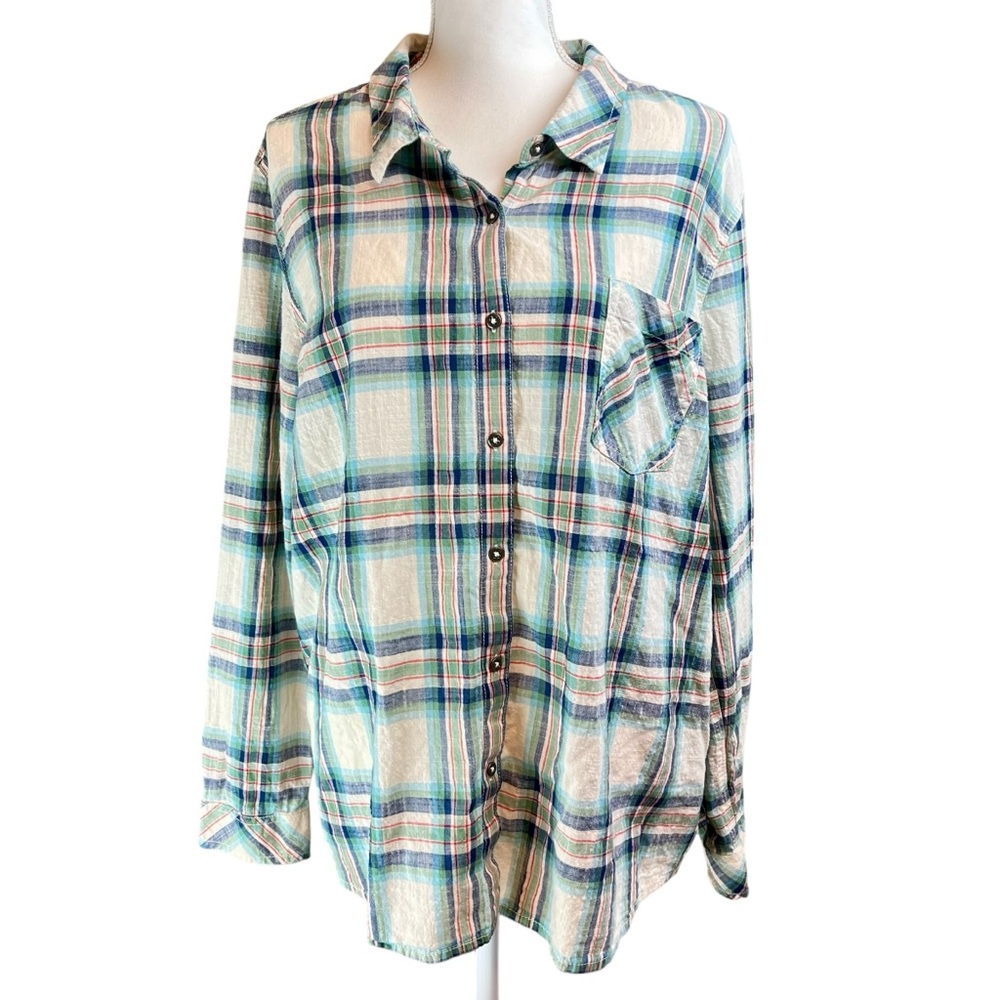 NATURAL REFLECTIONS Green Plaid Button Front‎ Casual Shirt Top Sz 2x Lightweight